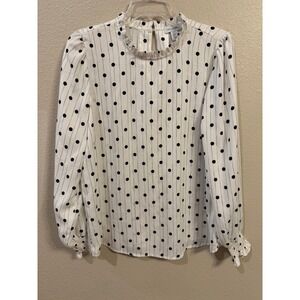 Carolina Belle Blouse Womens M White Polka Dot Excellent Ruffle Neck Long Sleeve